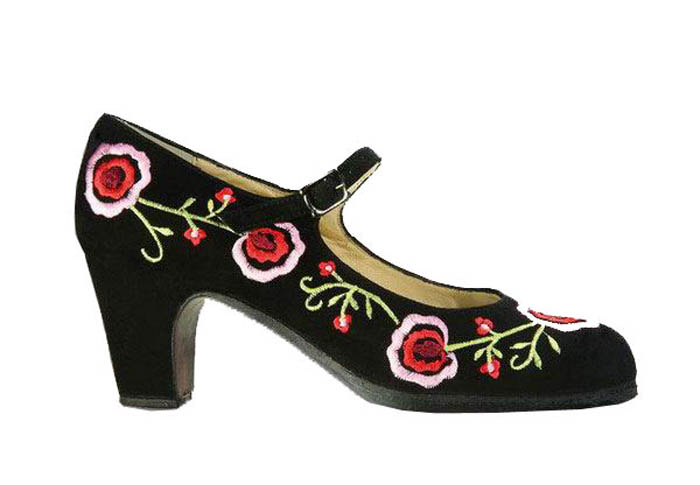 Bordado negro colores. Zapato Flamenco Personalizado Begoña Cervera